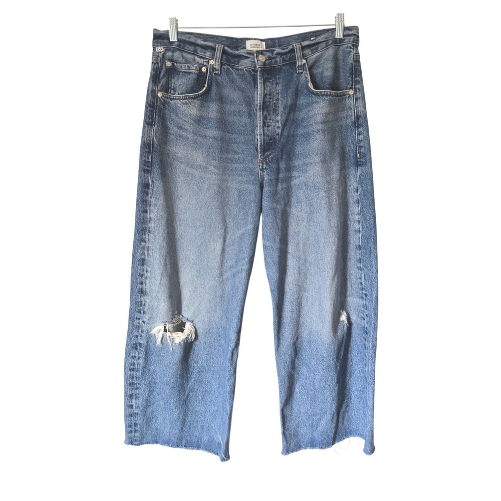 Citizens of Humanity Womens 33 Ayla Baggy Jeans Blue Wide leg Raw Hem Distress